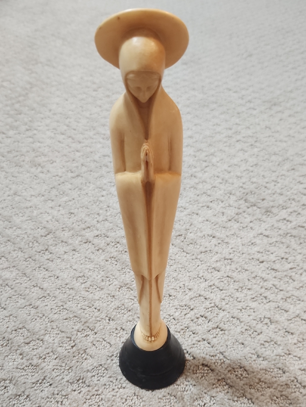 A. Santini Carved Bone Ivory Mother Mary Religeous Prayer Figurine Made In Italy